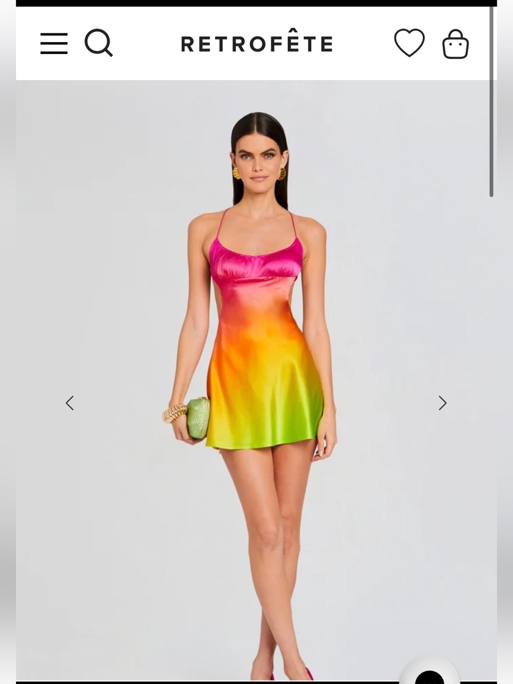 JOSEFINE SILK DRESS Pink Lime Ombre Retrofete silk mini slip dress backless